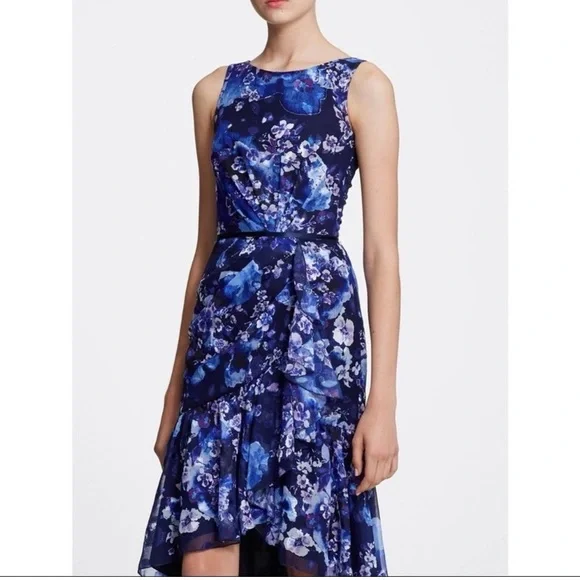 Like new MARCHESA NOTTE Floral Ruffle tiered hem cocktail Dress